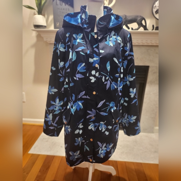 dennis basso Jackets & Blazers - Dennis Basso Blue Floral Water Resistant Jacket